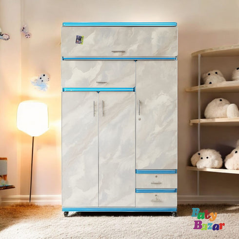 7ft × 4ft Large Wooden Wardrobe with Drawers & Multiple Doors – Marble Finish Storage Cabinet for Clothes, Bedding & Accessories