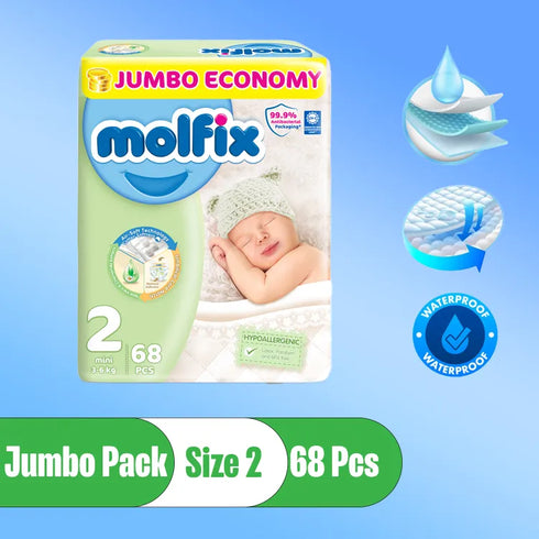 Molfix Diaper Size 2, Mini, 3-6Kg 68 Pcs Jumbo Pack