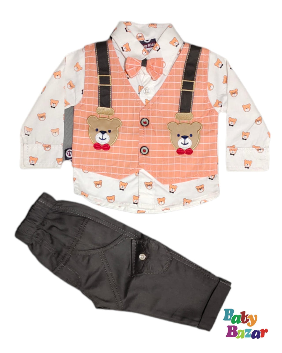 New Born Baby Boy Dress With Waist Coat And Tie main image 1