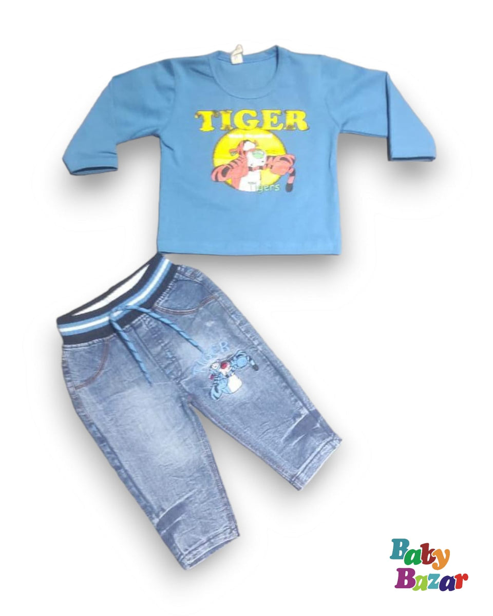 Stylish  Printed Mid-Season Terry Stuff Dress For Baby Boy In Yellow Color