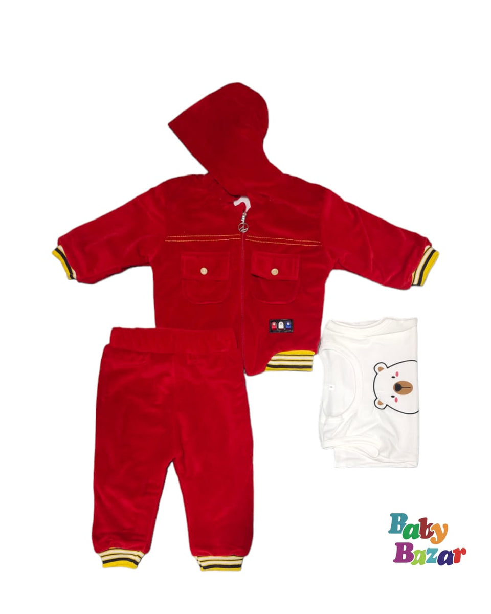 Baby Boy Winter Dress IN Fleece Stuff Red Color babybazar.pk