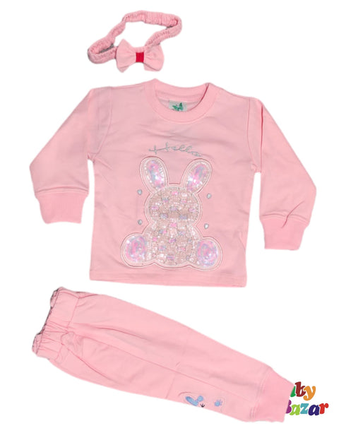 Beautiful Mid-Season Dress For Baby Girl In Terry Stuff Pink Color