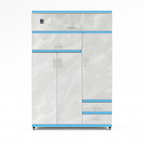 7ft × 4ft Large Wooden Wardrobe with Drawers & Multiple Doors – Marble Finish Storage Cabinet for Clothes, Bedding & Accessories