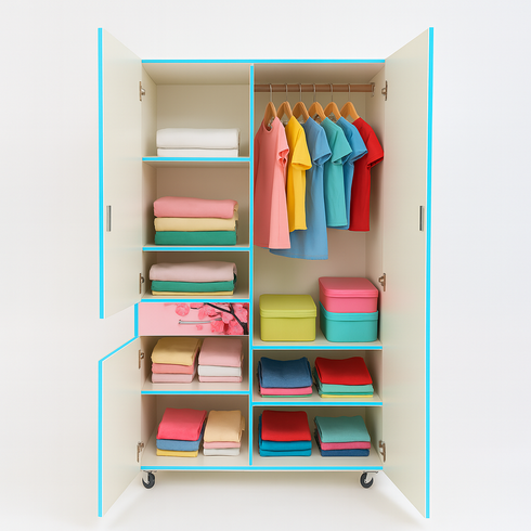 2.5ft × 5ft Butterfly Design Wooden Wardrobe for Kids – Baby & Baby Girl Clothes, Accessories & Toy Storage Cabinet with Wheels