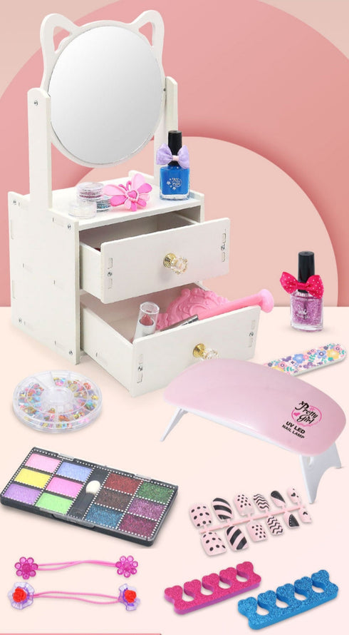 21PCS Girls pretend princess wooden dressing table toy DIY makeup set for Baby Girls