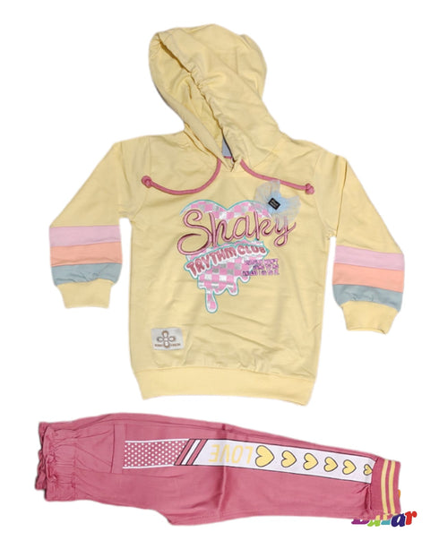 Hooded Dress For Baby Girl In Terry Stuff Yellow Color