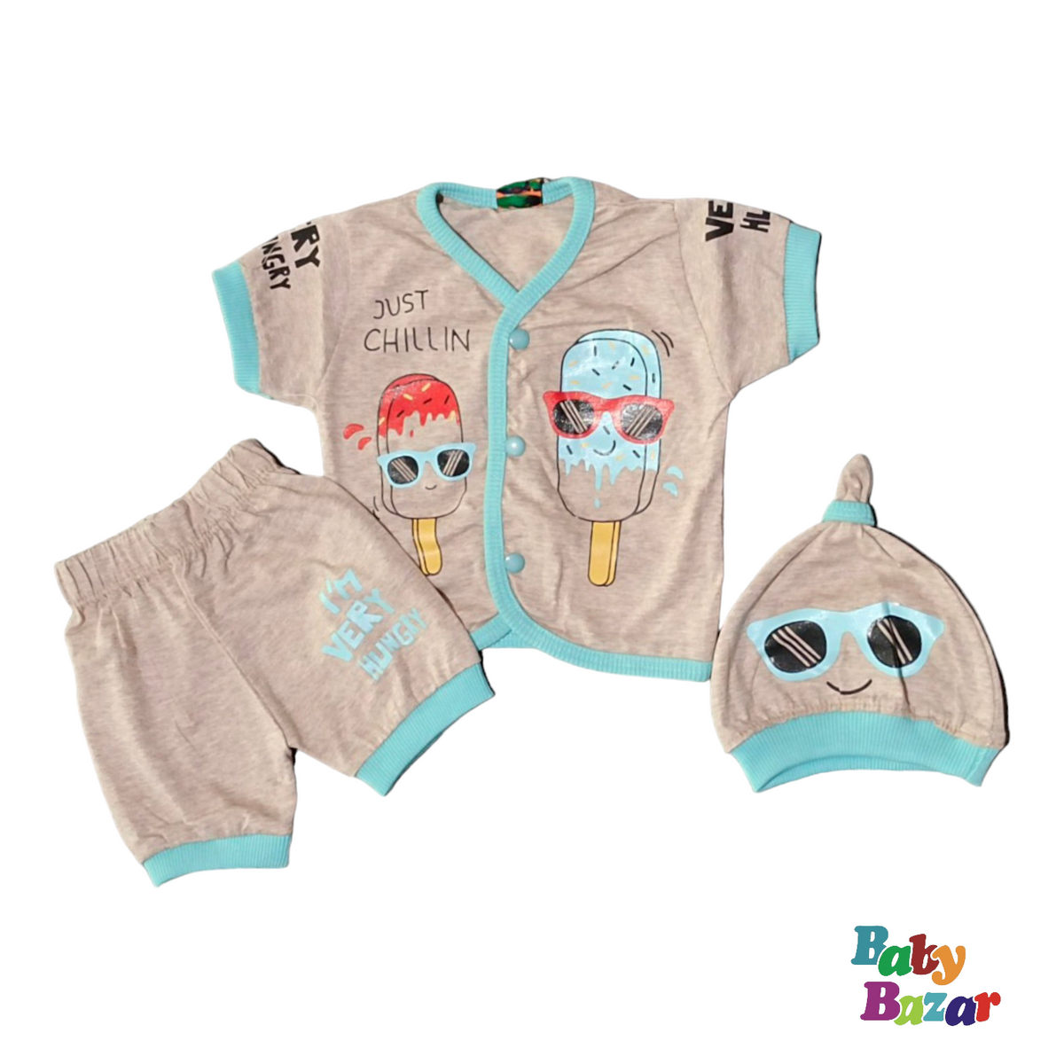 New Born Baby Boy Blended Stuff Safari Printed Dress In Aqua Color main image 1