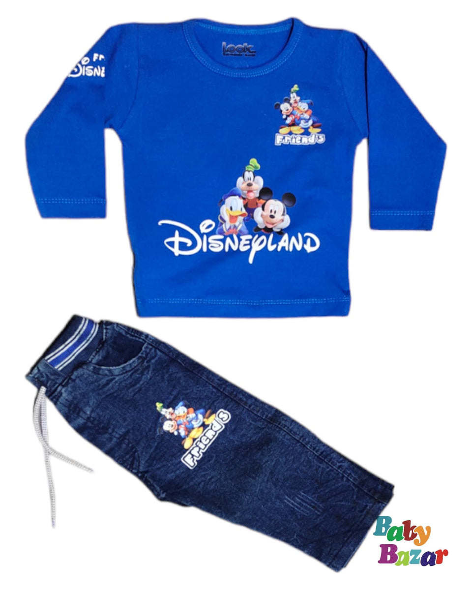 MidSeason Dress For Baby Boy In Disney Land Print Blue Color Baby Bazar