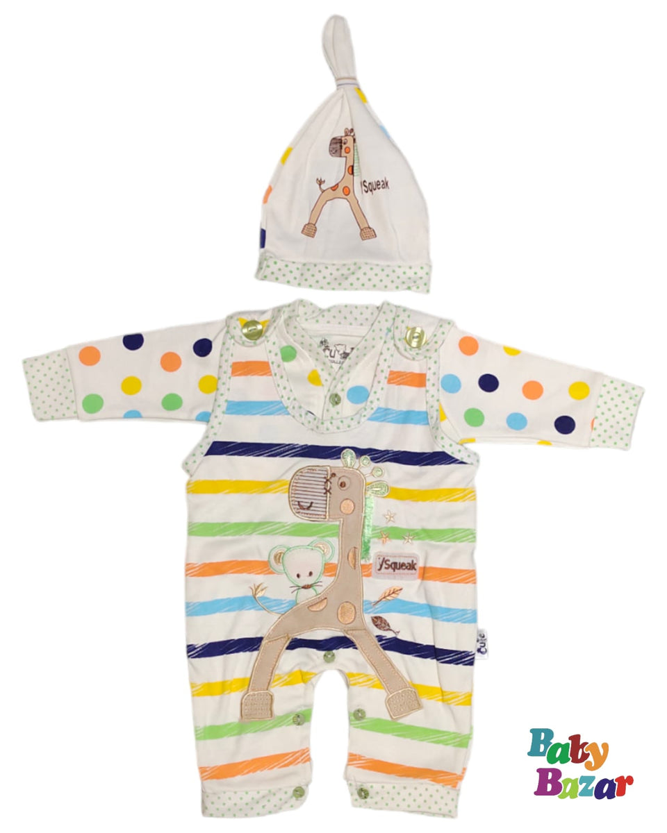 MidSeason Romper For Baby Boy In Giraffe Print Light Green Color