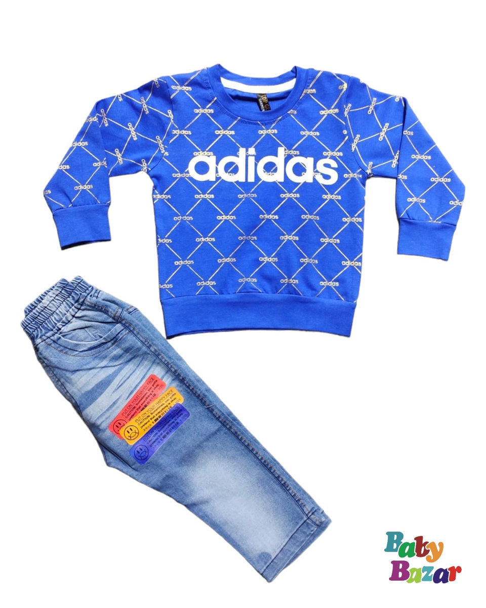 Mid Season Dress For Baby Boy In Terry Stuff Adidas Print Royal Blue C