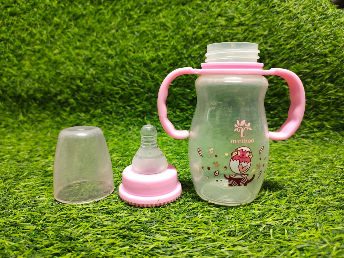 Transparent Feeder Of Minitree Brand For Baby With Blue Handle