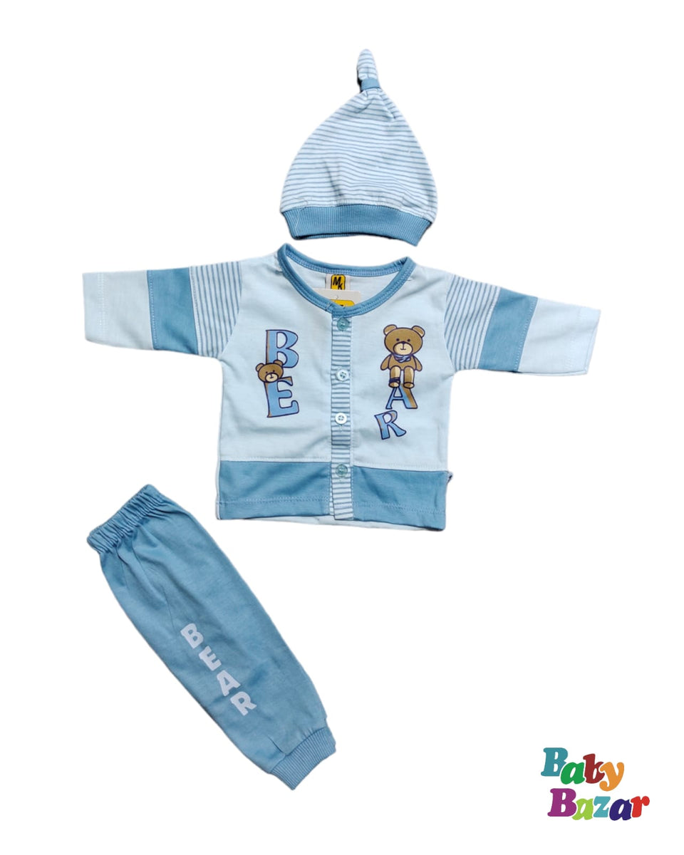 Newborn Baba Dress With Cap Mittens And Booties IN Blue Color main image 1