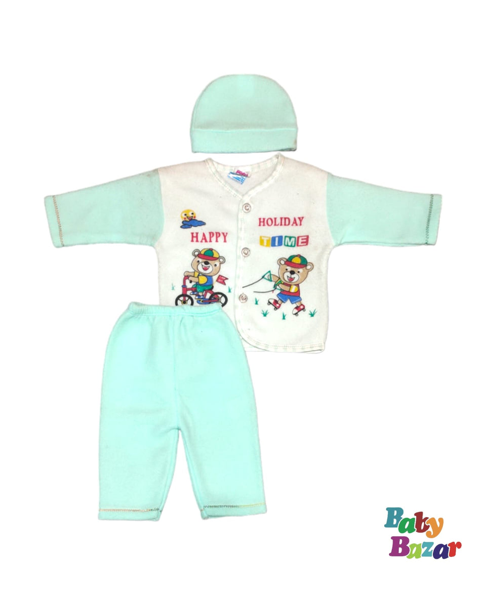 Baby Boy Winter Dress In One Printed  Fleece Stuff Blue Color