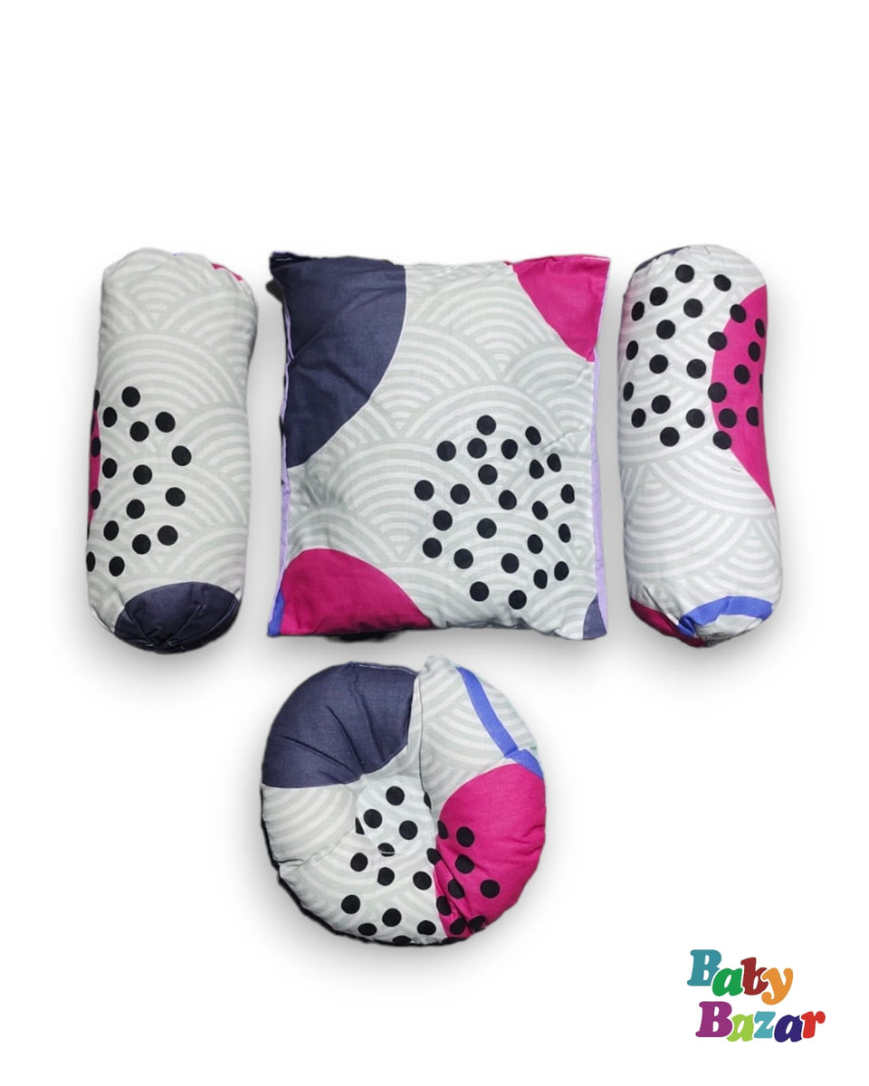 New Born Baby Pillow Set IN Black Dotted Design Baby Bazar