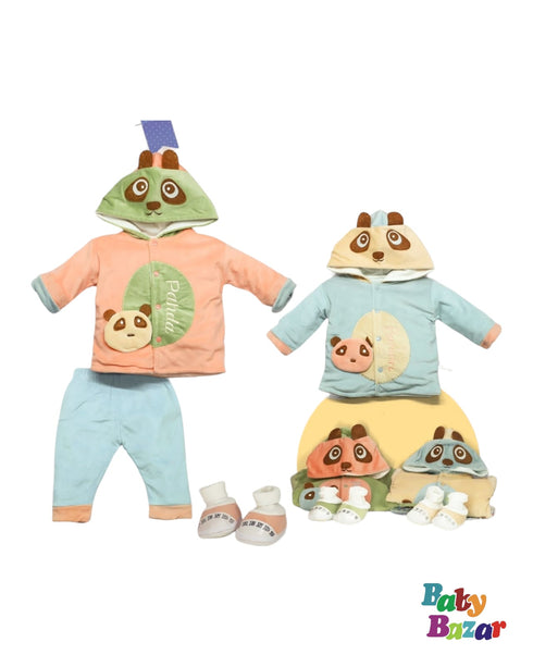 Newborn Baba Winter Dress In Velvet Stuff Panda Design