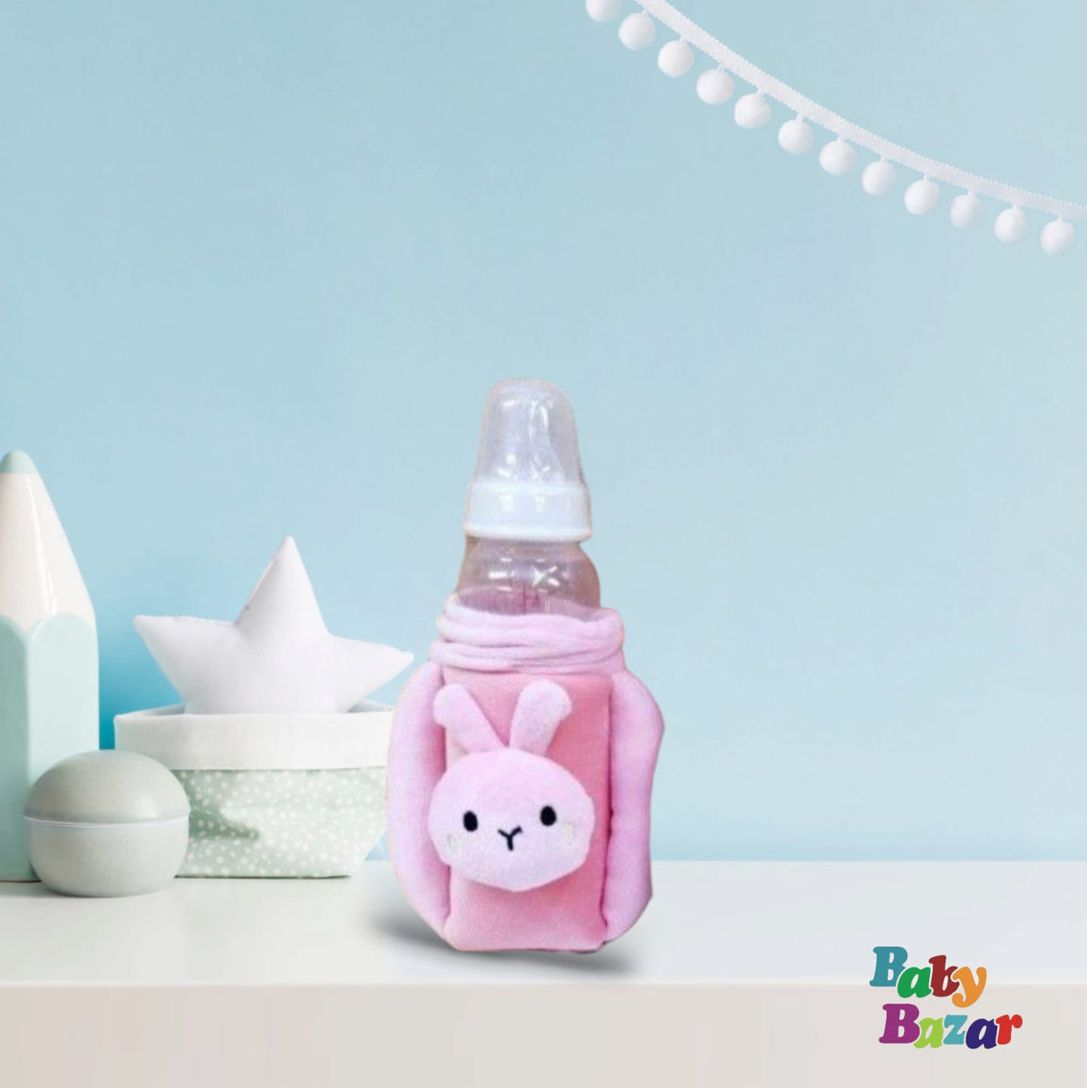 Baby feeder Cover Baby / Milk Bottle Plush Pouch Soft Cover In Rabbit Character Pink Color main image 1