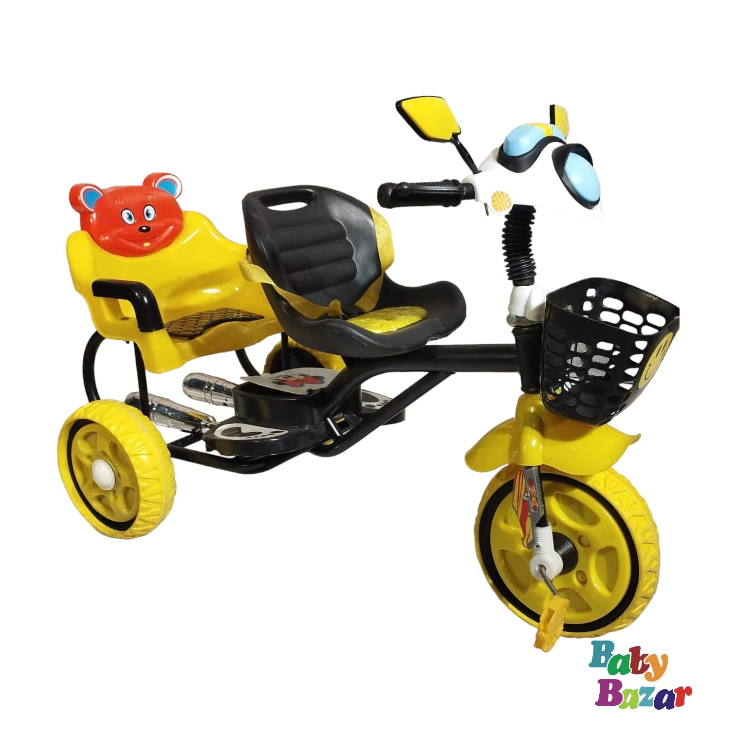 KIds Tricycle in Double Seat Yellow Baby Bazar