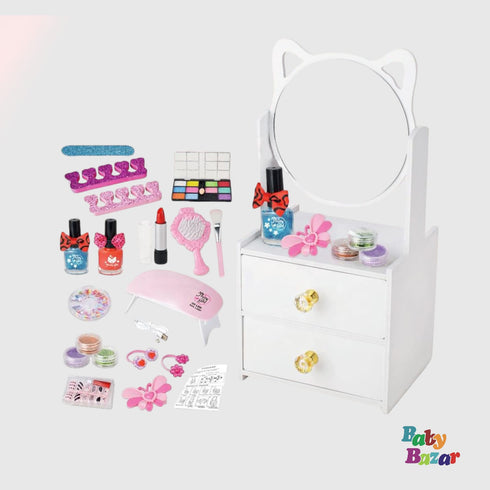 21PCS Girls pretend princess wooden dressing table toy DIY makeup set for Baby Girls