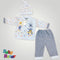 Newborn Essentials Printed Cap With Patterned Shirt & Cozy Trousers Set in Blue colour