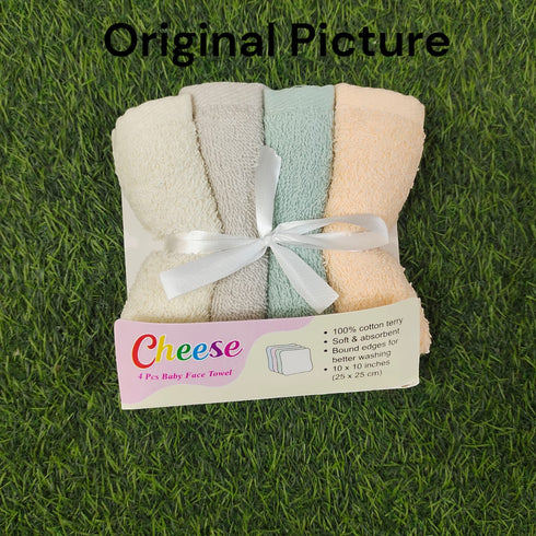 Cheese 100% Cotton Baby Face Towels – Soft & Absorbent (4-Pack)