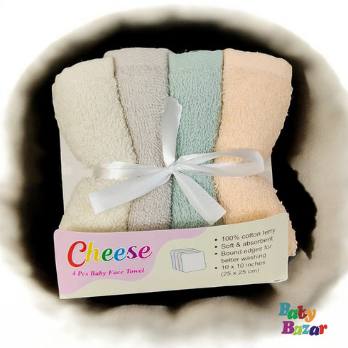 Cheese 100% Cotton Baby Face Towels – Soft & Absorbent (4-Pack)