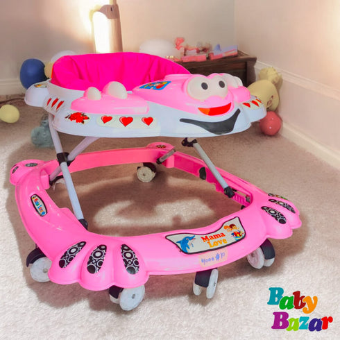 Mama Love Baby Walker Pink Car Design with Fun Face & Multi Directional Wheels