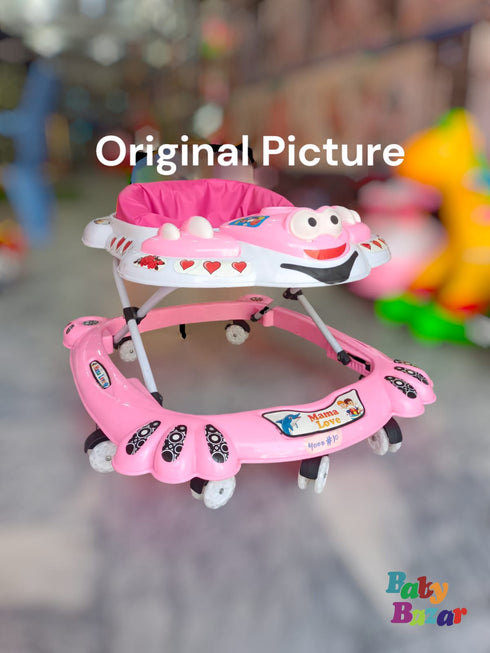 Mama Love Baby Walker Pink Car Design with Fun Face & Multi Directional Wheels