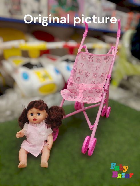 Large 45cm Baby Doll with 70cm Foldable Stroller Little Baby Pretend Play Set