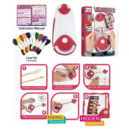 DIY Knitting Bracelet Maker Kit for Kids – 10 Color Threads