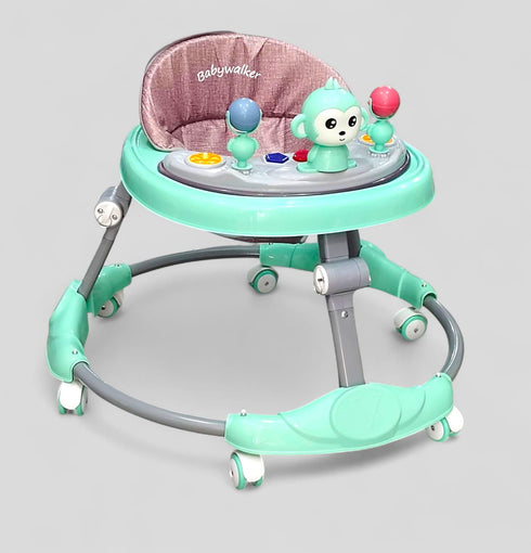 Mint Green Baby Walker with Monkey Toy & Activity Tray