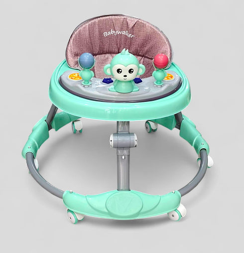 Mint Green Baby Walker with Monkey Toy & Activity Tray