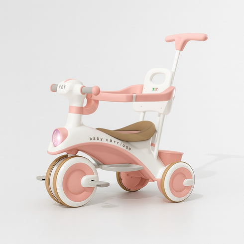 3-in-1 Baby Tricycle with Push Handle & Storage Basket - Pink & White