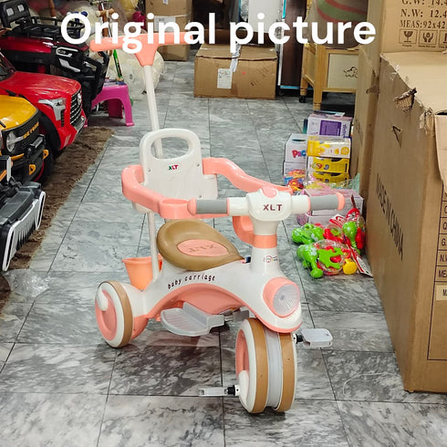 3-in-1 Baby Tricycle with Push Handle & Storage Basket - Pink & White