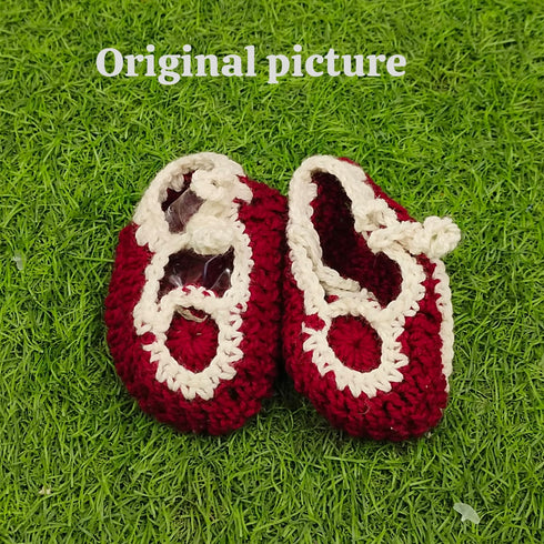 Handmade Crochet Baby Girl Shoes – Red & Cream Soft Sole Booties
