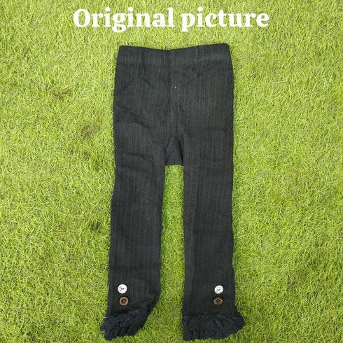 Girls Black Ribbed Leggings with Ruffle Hem