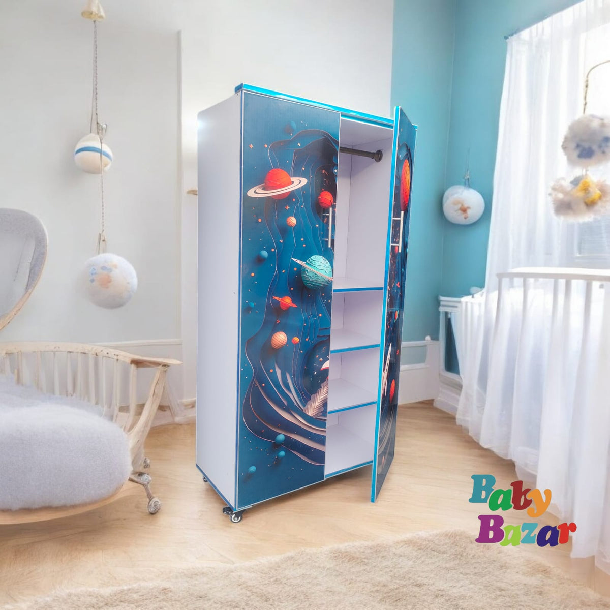 5x2.5 ft Floral Print Wooden Cupboard with Wheels – For Baby, Baby Girls -Clothes & Accessories main image 0