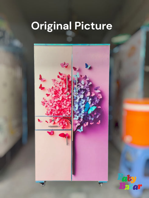 2.5ft × 5ft Butterfly Design Wooden Wardrobe for Kids – Baby & Baby Girl Clothes, Accessories & Toy Storage Cabinet with Wheels