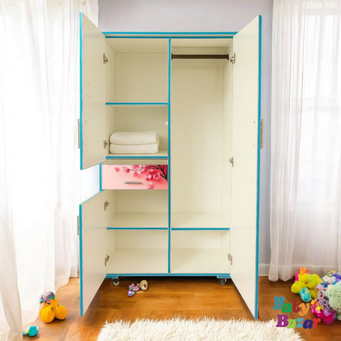2.5ft × 5ft Butterfly Design Wooden Wardrobe for Kids – Baby & Baby Girl Clothes, Accessories & Toy Storage Cabinet with Wheels