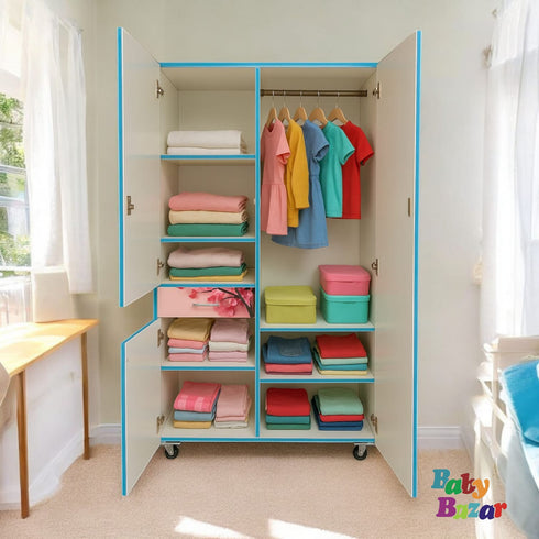 2.5ft × 5ft Butterfly Design Wooden Wardrobe for Kids – Baby & Baby Girl Clothes, Accessories & Toy Storage Cabinet with Wheels
