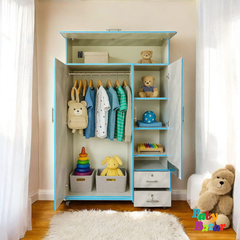 7ft × 4ft Large Wooden Wardrobe with Drawers & Multiple Doors – Marble Finish Storage Cabinet for Clothes, Bedding & Accessories