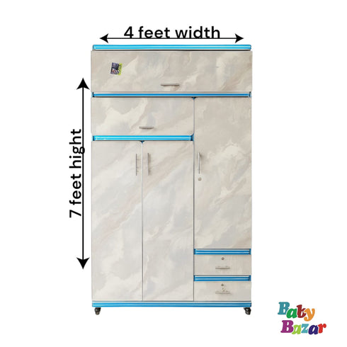 7ft × 4ft Large Wooden Wardrobe with Drawers & Multiple Doors – Marble Finish Storage Cabinet for Clothes, Bedding & Accessories