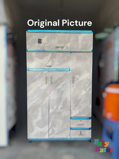 7ft × 4ft Large Wooden Wardrobe with Drawers & Multiple Doors – Marble Finish Storage Cabinet for Clothes, Bedding & Accessories