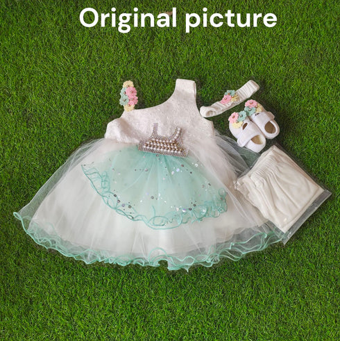 Elegant Mint & White Baby Girl Dress Set – Perfect for Special Occasions & Gift
