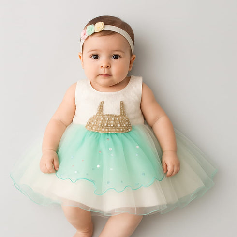 Elegant Mint & White Baby Girl Dress Set – Perfect for Special Occasions & Gift