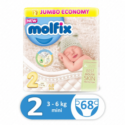 Molfix Diaper Size 2, Mini, 3-6Kg 68 Pcs Jumbo Pack