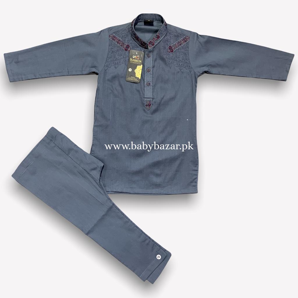 New Baby Boy Shalwar Kameez Khadar Stuff With Neck Embroidery For Winter JKL694 main image 0