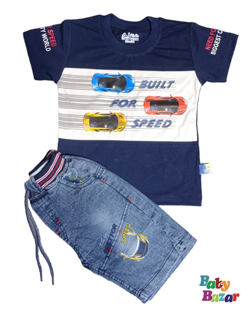 Summer Dress For Baby Boy In Ferrari Design Dark Blue Color main image 0