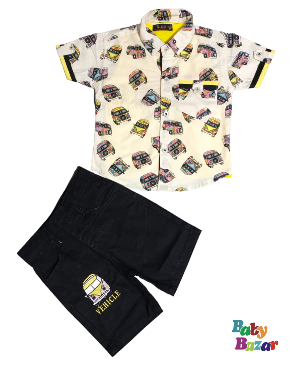 New Best Summer Dress In Boss Print With Cap For Baby Boy In Yellow Color