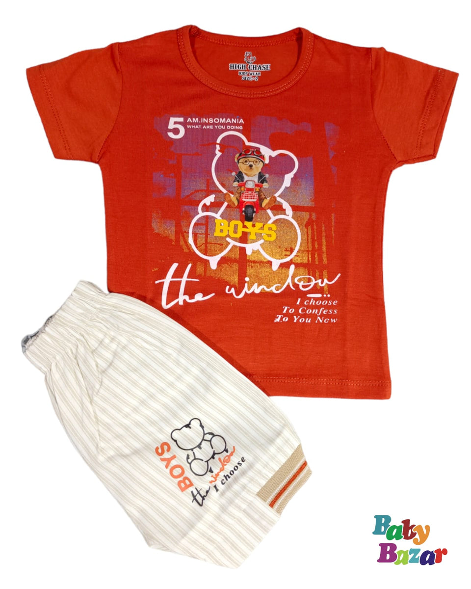 New Baby Boy Decent Blended Stuff Dress With Printed Tiger Red Color main image 0