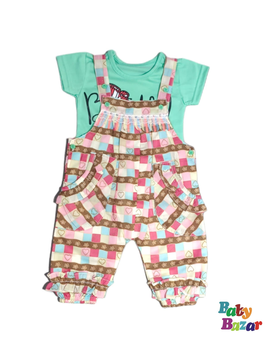New Born Baby Girl  Romper in Blended Stuff With Stylish Cap Green Color